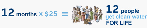 12 months of $25 = 12 people get clean water for life